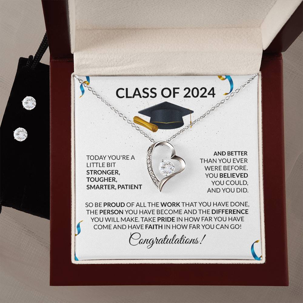 Class of 2024 Graduation Heart Necklace and Earring Gift Set-FashionFinds4U