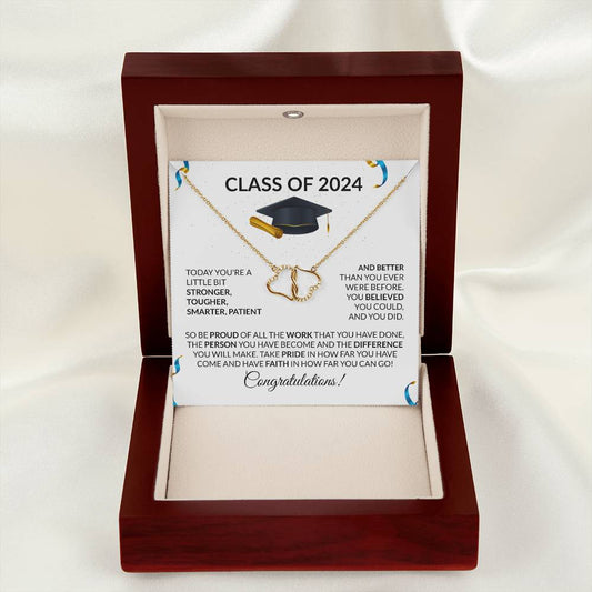 Class of 2024 Graduation Necklace - 10K Gold Diamond Hearts Necklace-FashionFinds4U