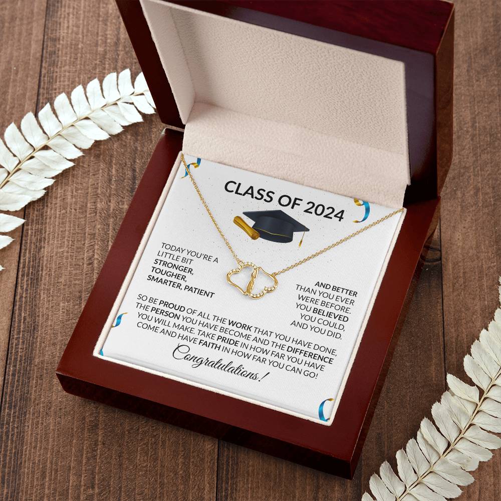 Class of 2024 Graduation Necklace - 10K Gold Diamond Hearts Necklace-FashionFinds4U