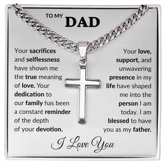 Dad Engraved Cross Necklace on Cuban Link Chain-FashionFinds4U