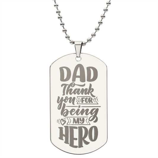 Dad My Hero Engraved Dog Tag Necklace-FashionFinds4U