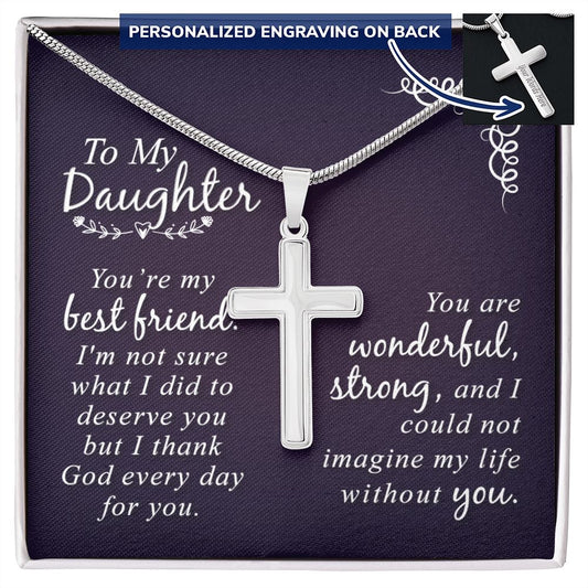 Daughter and Best Friend - Engraved Stainless Steel Cross-FashionFinds4U