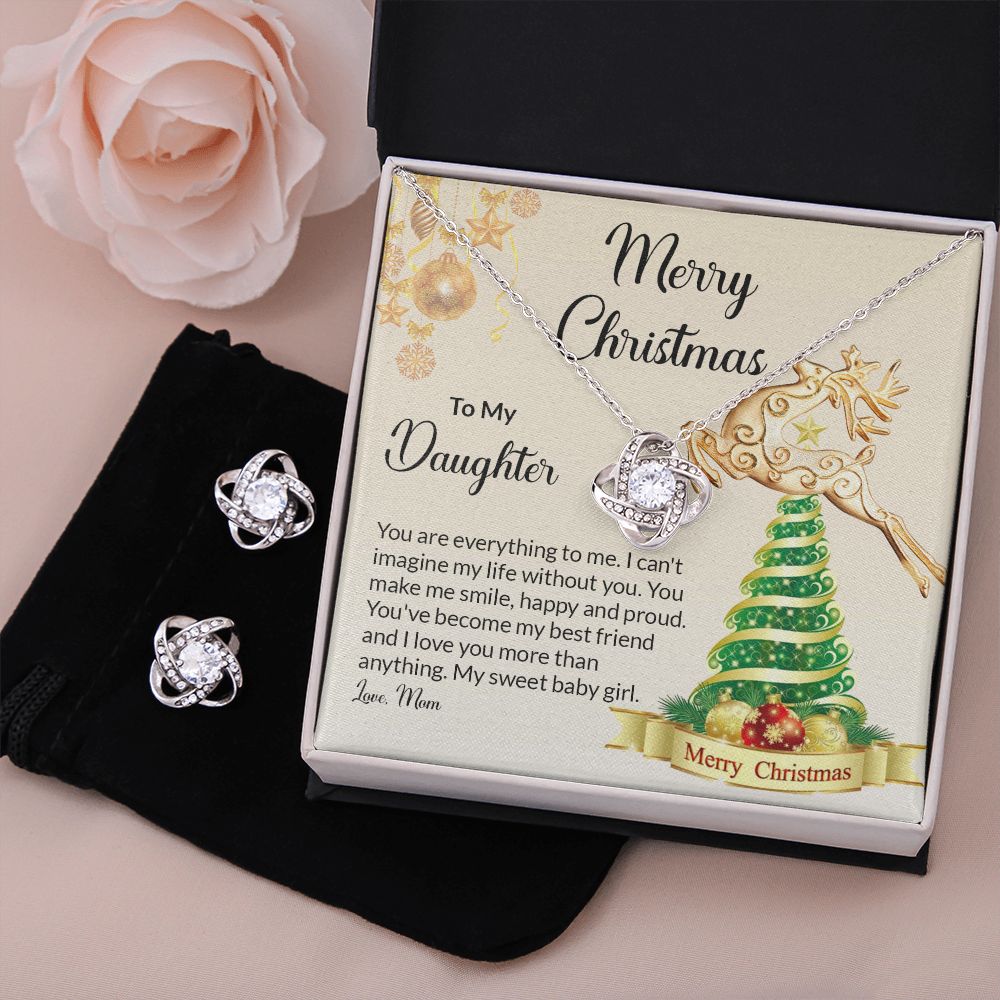 Daughter Christmas Tree Knot Necklace and Earring Set-FashionFinds4U
