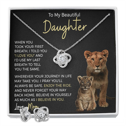 Daughter Enjoy The Ride Love Knot Necklace and Earring Gift Set-FashionFinds4U