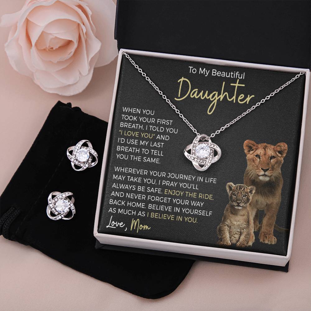 Daughter Enjoy The Ride Love Knot Necklace and Earring Gift Set-FashionFinds4U