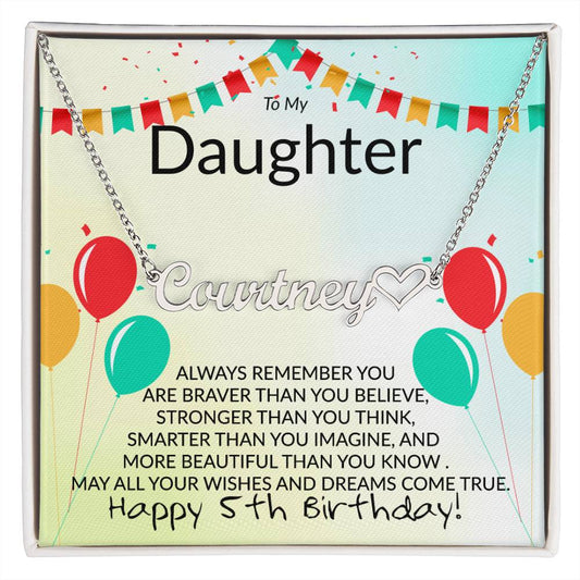 Daughter Happy 5th Birthday Personalized Name Necklace with Heart-FashionFinds4U