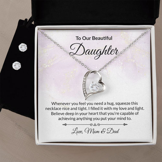 Daughter Heart Necklace and Earring Set-FashionFinds4U