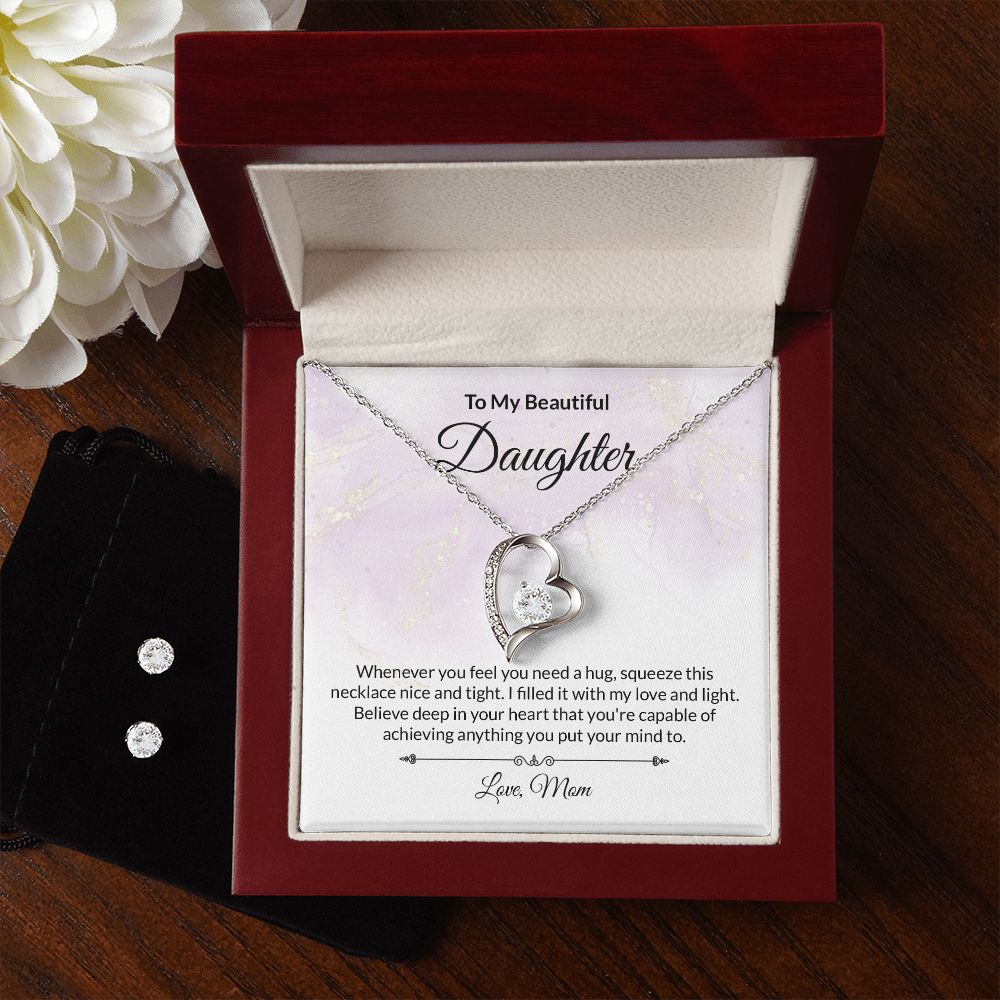 Daughter Heart Necklace and Earring Set-FashionFinds4U