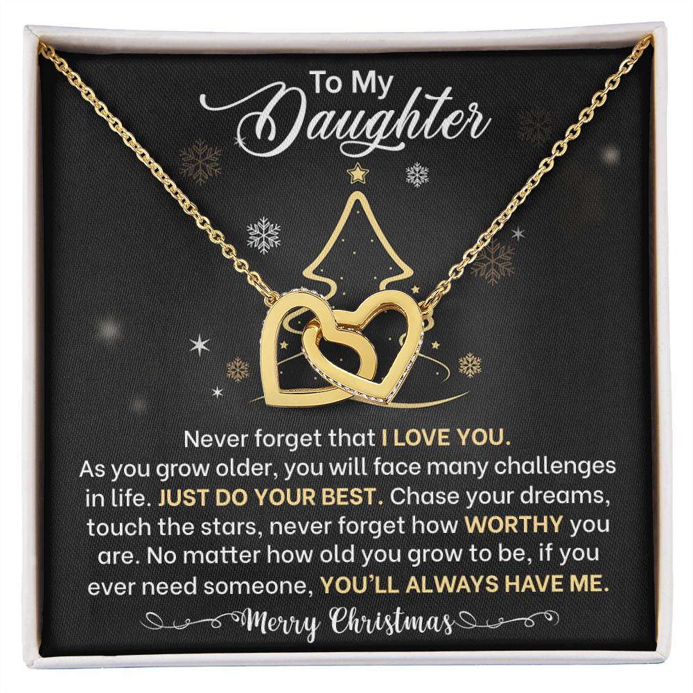 Daughter Merry Christmas Interlocking Hearts Necklace Gift-FashionFinds4U