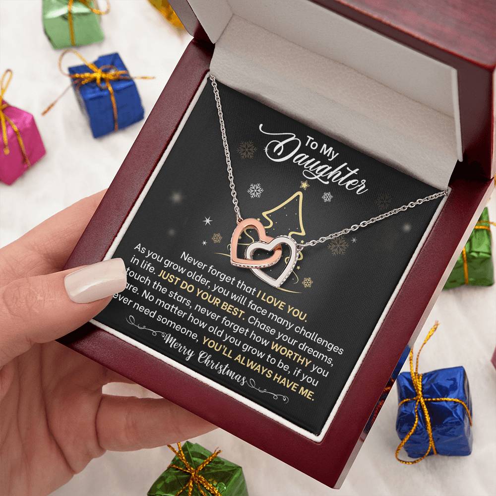 Daughter Merry Christmas Interlocking Hearts Necklace Gift-FashionFinds4U