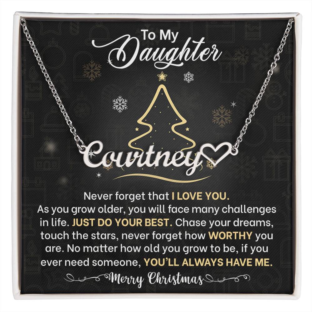 Daughter Never Forget I Love You Christmas Name Necklace with Heart-FashionFinds4U