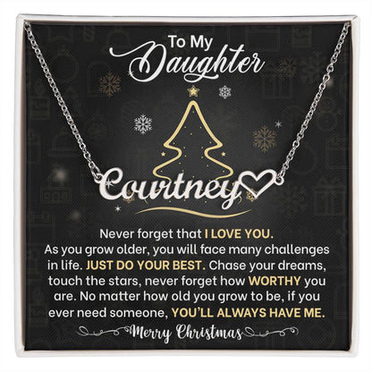 Daughter Never Forget I Love You Christmas Name Necklace with Heart-FashionFinds4U