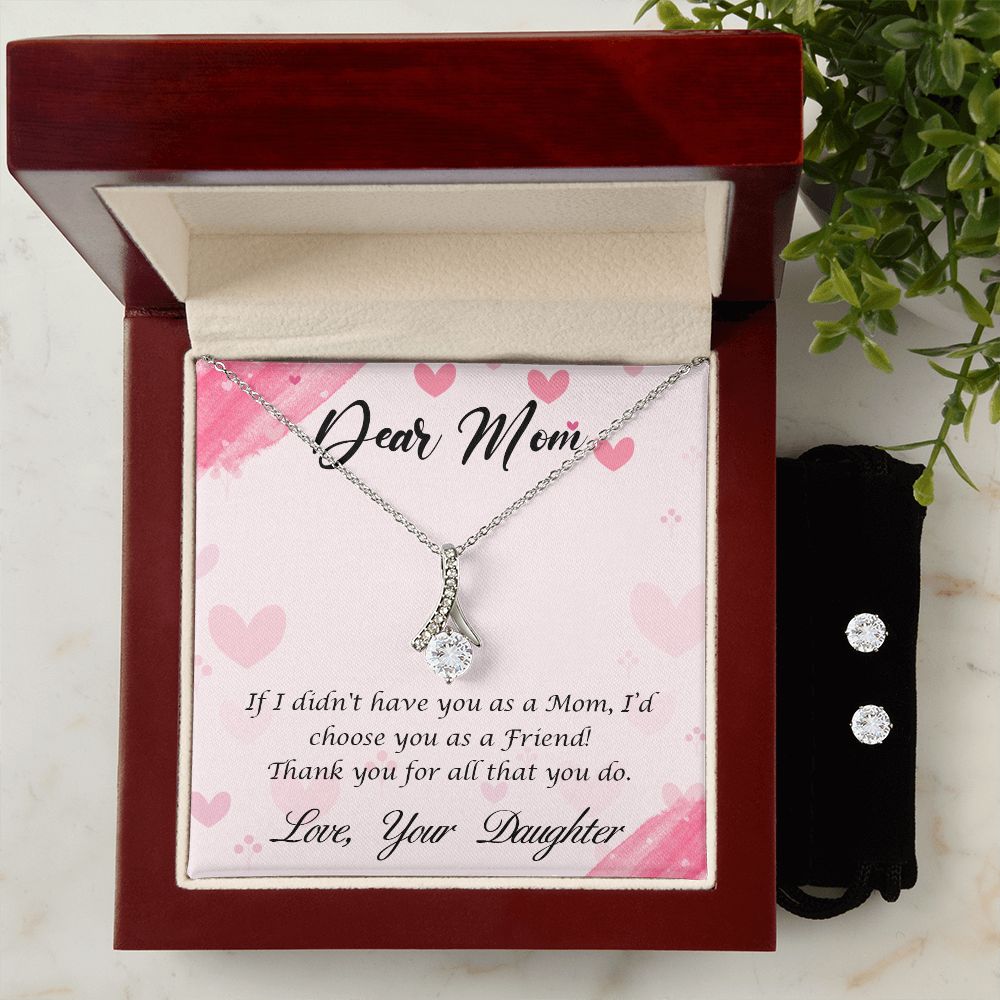 To Mom From Daughter Pink Hearts Happy Mother’s Day Alluring Beauty Necklace Earring Set-FashionFinds4U