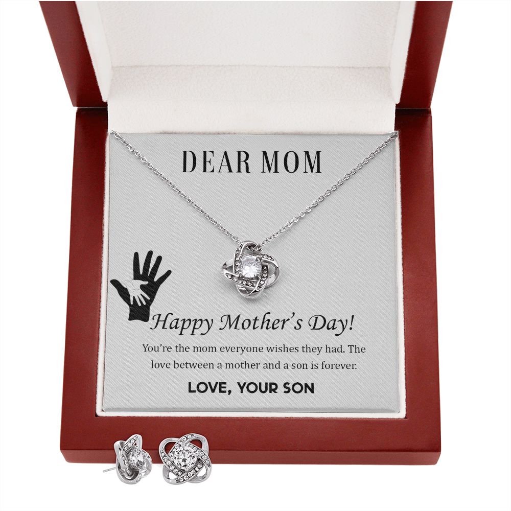 Dear Mom Happy Mother’s Day Love Knot Necklace And Earring Set-FashionFinds4U