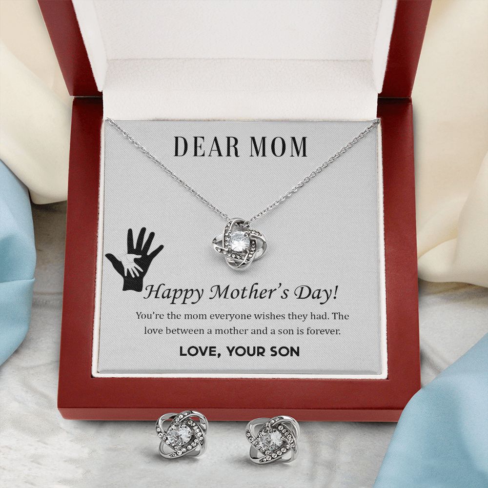 Dear Mom Happy Mother’s Day Love Knot Necklace And Earring Set-FashionFinds4U