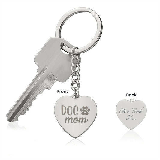 Dog Mom Heart Keychain - Personalized Engraved Gift - Gold or Silver Finish-FashionFinds4U