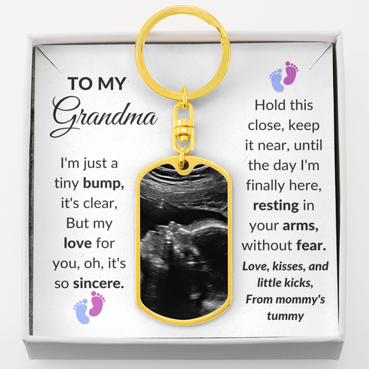 Grandma - Baby Announcement - Personalized Photo Engraved Keychain