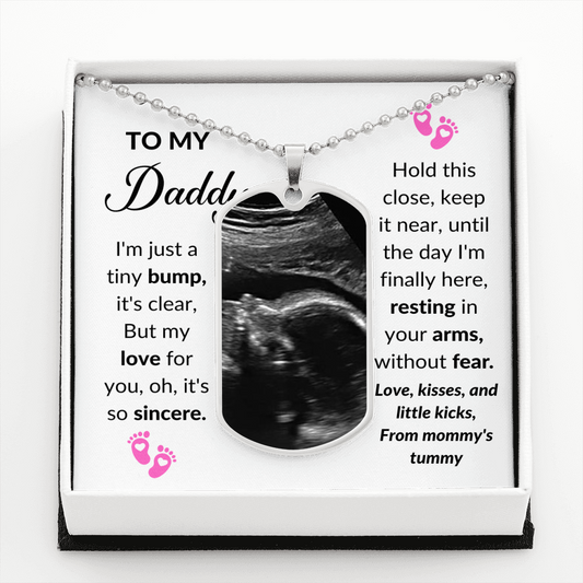 Baby Girl - I Can't Wait To meet you Daddy - Custom Ultrasound Dog Tag Photo Necklace