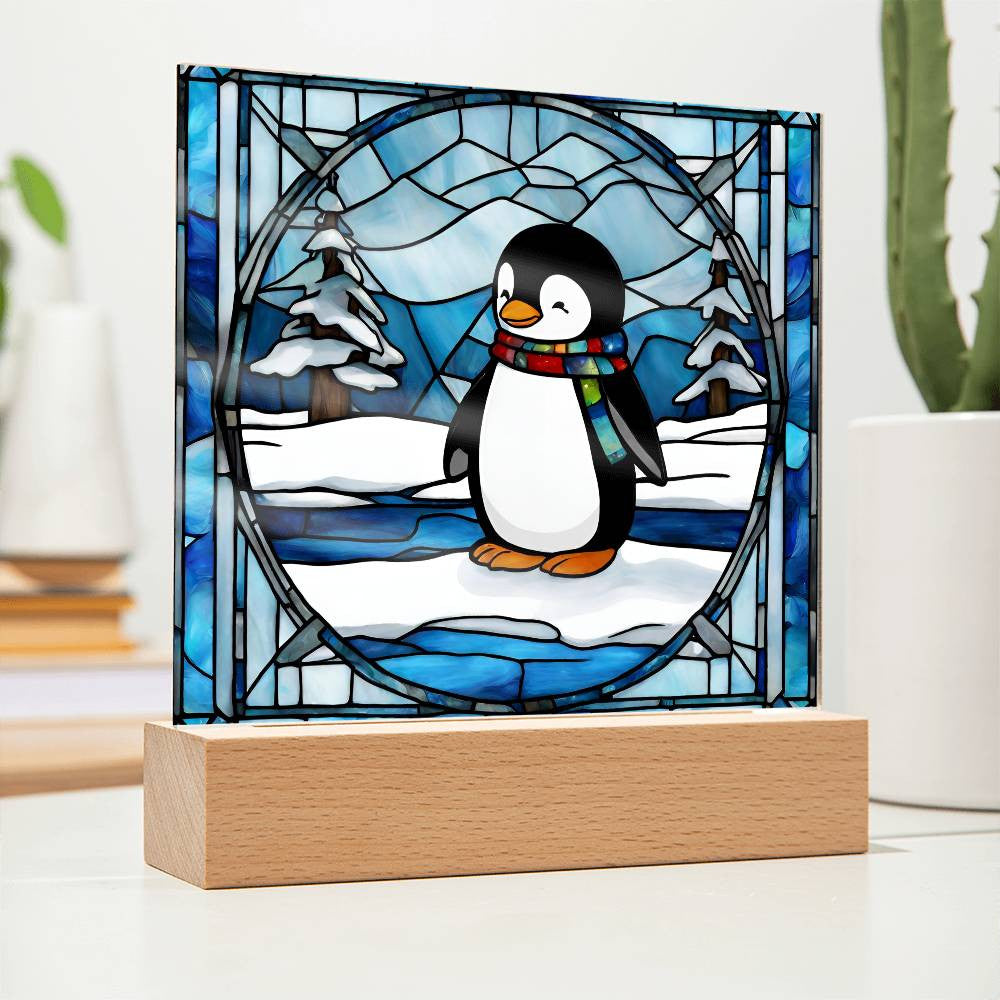 Penguin Faux Stained Glass Plaque
