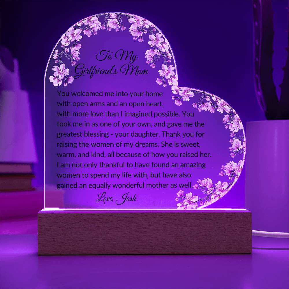 To My Girlfriends Mom Acrylic Heart Plaque