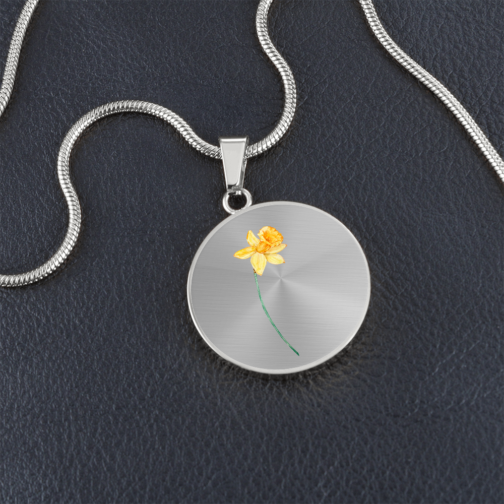 March Birth Flower Daffodil -Engraved Necklace