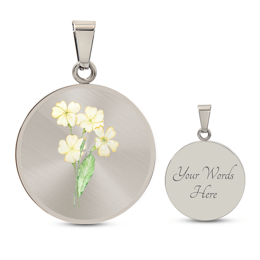 February Birth Flower Primrose -Engraved Necklace