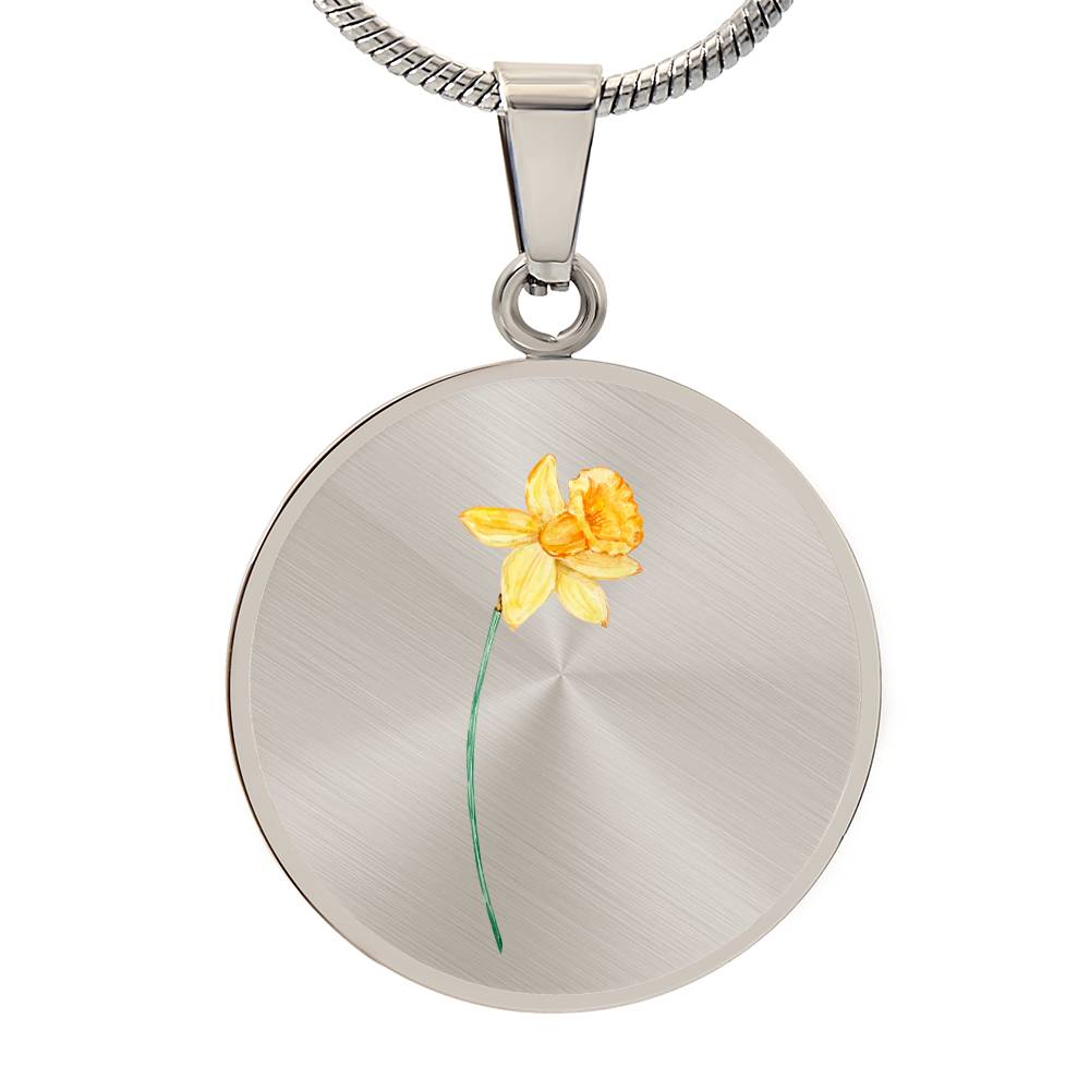 March Birth Flower Daffodil -Engraved Necklace
