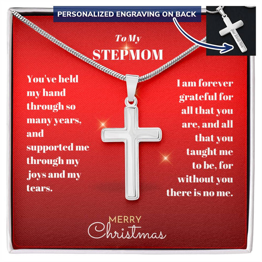 Engraved Cross Necklace for Stepmom - Merry Christmas