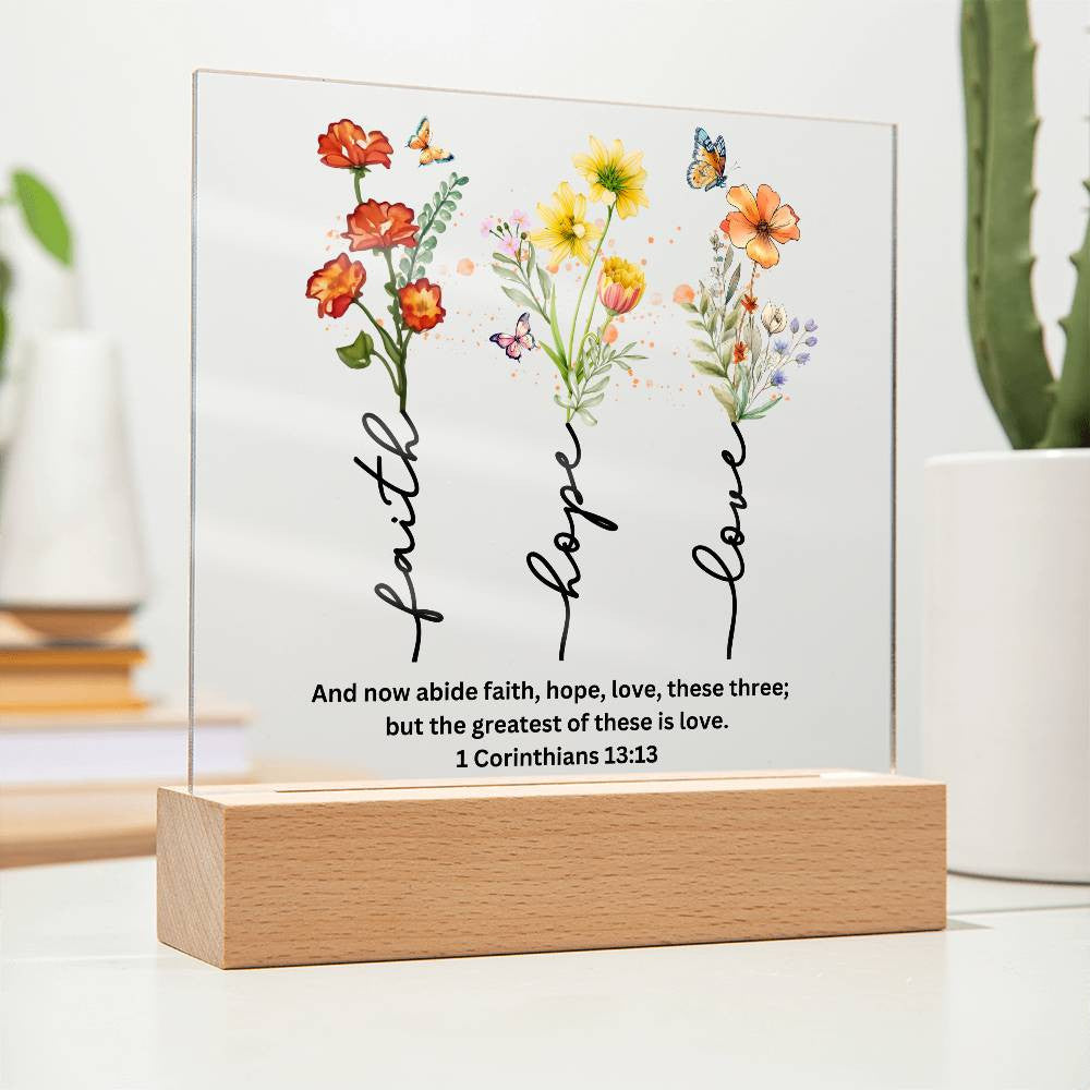 Faith Hope and Love Plaque Wedding Anniversary Gift