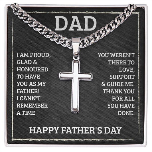Father's Day Personalized Cross Necklace with Cuban Chain-FashionFinds4U