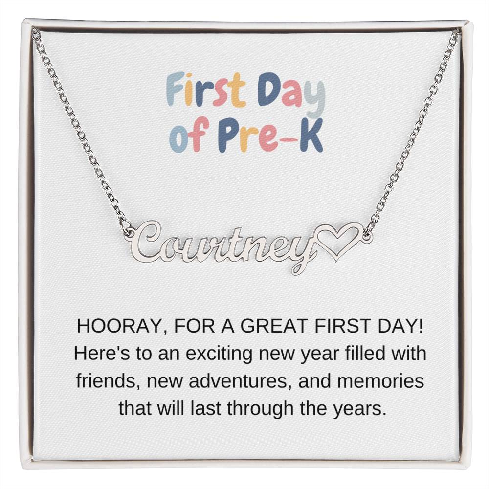 First Day of Pre-K Name Necklace with Heart-FashionFinds4U