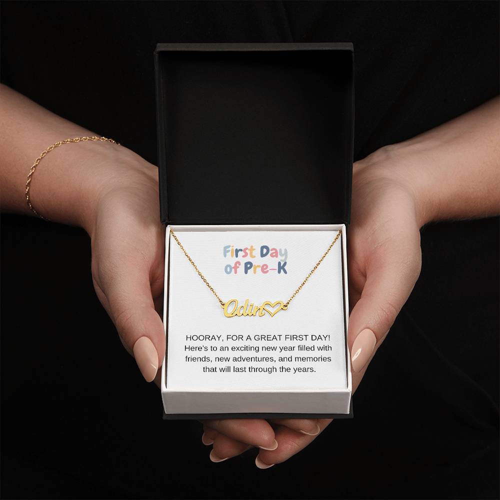 First Day of Pre-K Name Necklace with Heart-FashionFinds4U
