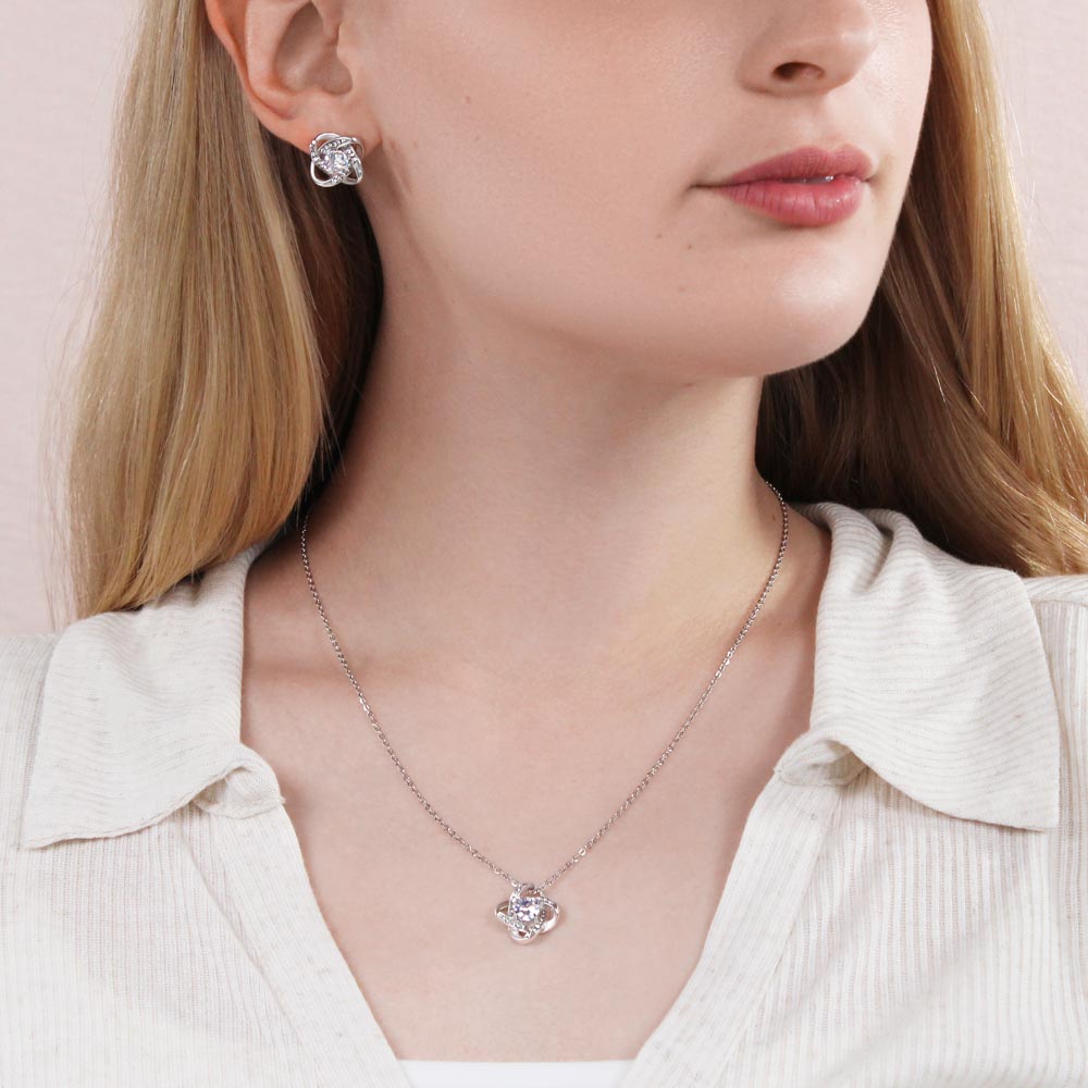 Future Wife - Fiancee 1st Anniversary Love Knot Necklace Earring Set-FashionFinds4U