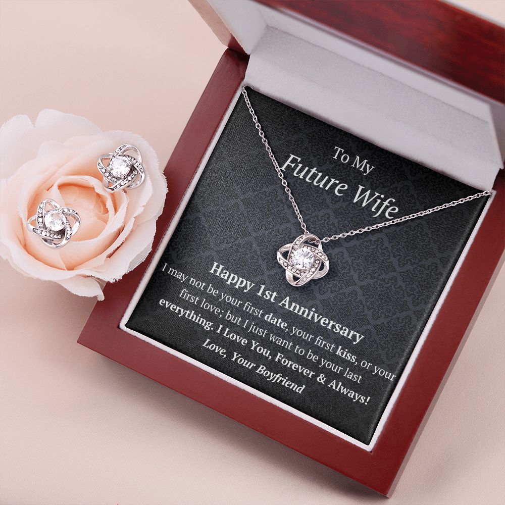Future Wife - Fiancee 1st Anniversary Love Knot Necklace Earring Set-FashionFinds4U