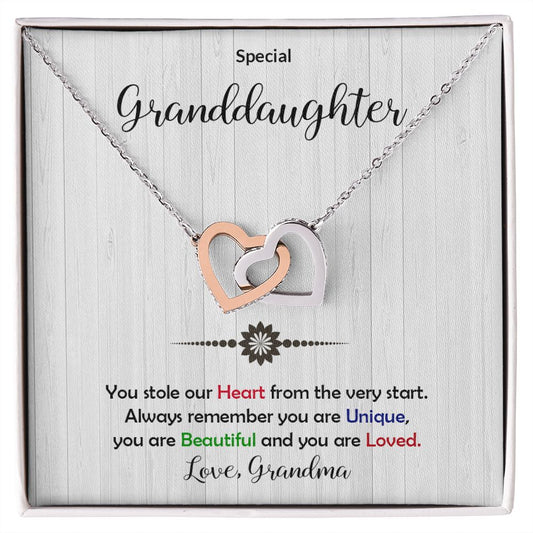 Granddaughter - Beautiful and Loved - Interlocking Heart Necklace-FashionFinds4U