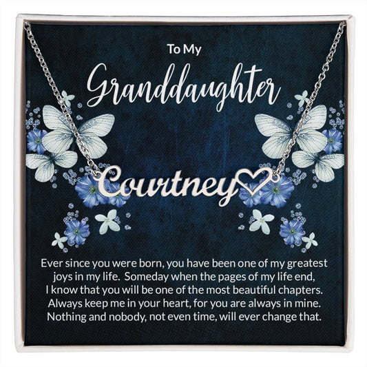 Granddaughter Beautiful Chapters Name Necklace with Heart-FashionFinds4U