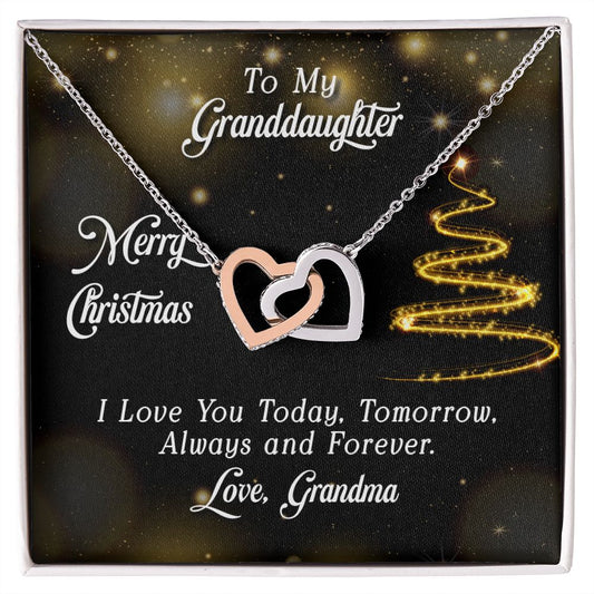 Granddaughter - Merry Christmas Interlocking Heart Necklace-FashionFinds4U