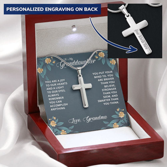 Granddaughter - Joy of My Heart - Engraved Stainless Steel Cross-FashionFinds4U