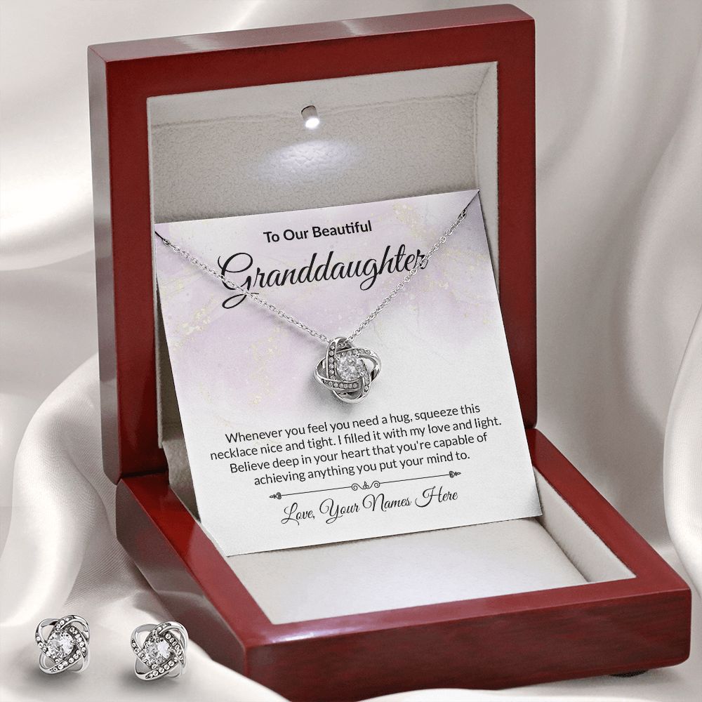 Granddaughter Personalized Knot Necklace and Earring Set-FashionFinds4U