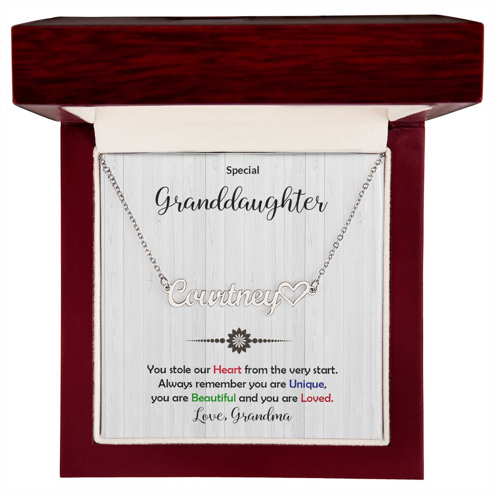 Granddaughter You Stole My Heart Personalized Name Necklace With Heart-FashionFinds4U