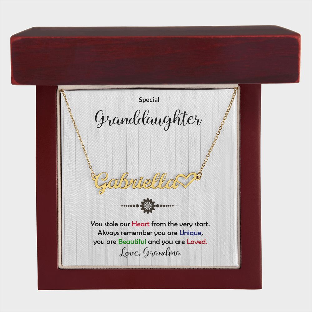 Granddaughter You Stole My Heart Personalized Name Necklace With Heart-FashionFinds4U