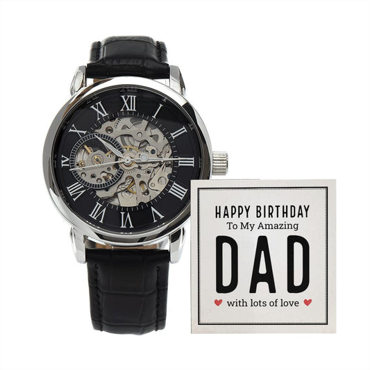 Happy Birthday Dad Men's Openwork Watch with Lighted Gift Box-FashionFinds4U