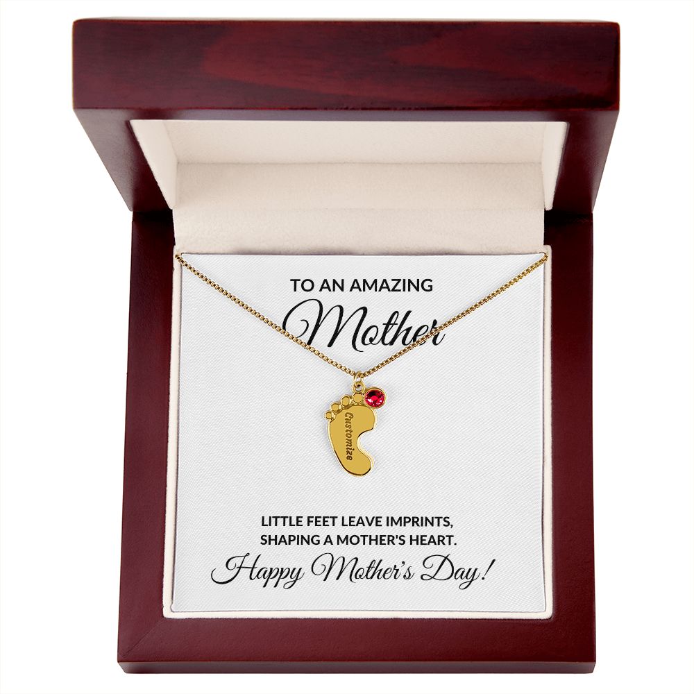 To An Amazing Mother Engraved Personalized Birthstone Baby Feet Necklace Gift-FashionFinds4U
