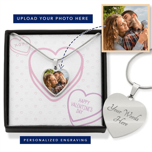 Happy Valentine's Day Candy Heart Custom Photo Engraved Heart Necklace-FashionFinds4U