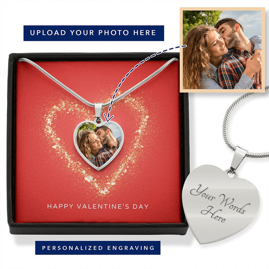 Happy Valentine's Day Gold Heart Custom Photo Engraved Necklace-FashionFinds4U