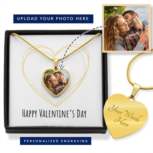 Happy Valentine's Day Custom Photo Engraved Silver or Gold Necklace-FashionFinds4U