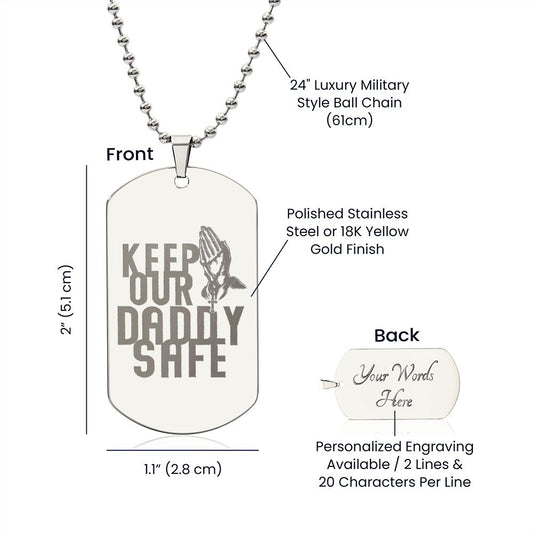 Keep Our Dad Safe Engraved Dog Tag Necklace-FashionFinds4U