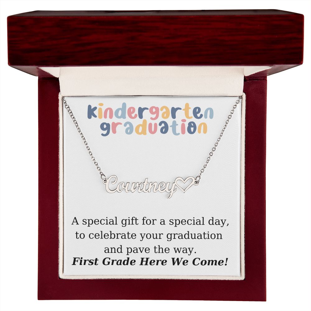 Kindergarten Graduation Personalized Name Necklace With Heart-FashionFinds4U