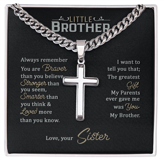 Little Brother love your lord with all your strength Personalized Cross Necklace with Cuban Chain-FashionFinds4U