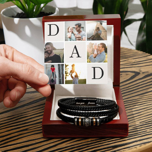 Love You Forever Dad Vegan Leather Bracelet with Personalized Photo Card-FashionFinds4U